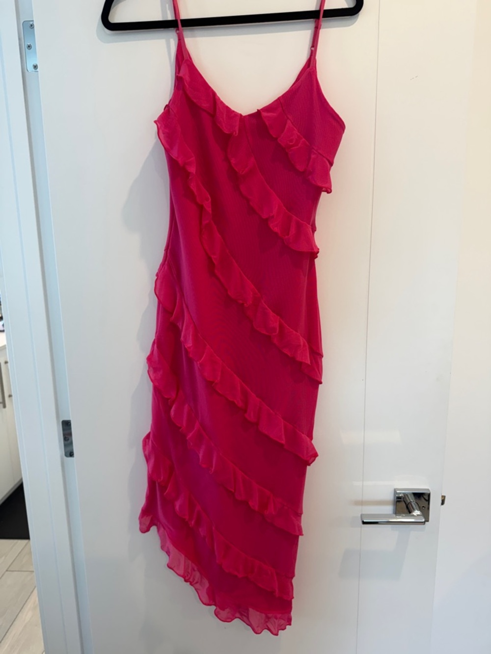 Hot Pink Ruffle Slip Dress - Picture 2 of 4
